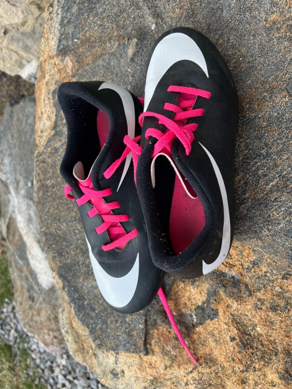 Nike Kids Black Athletic Shoes with Pink Accents